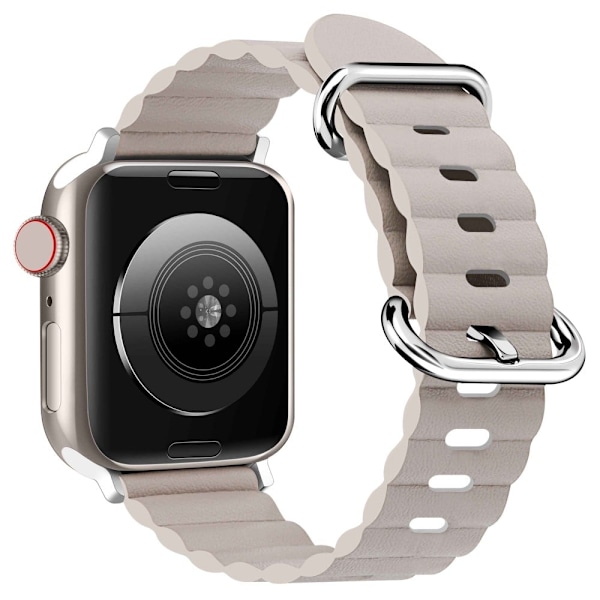 Apple Watch Series 8 (45mm) / Watch Ultra klockarmband i äkta läder - Stjärnljus Silvergrå