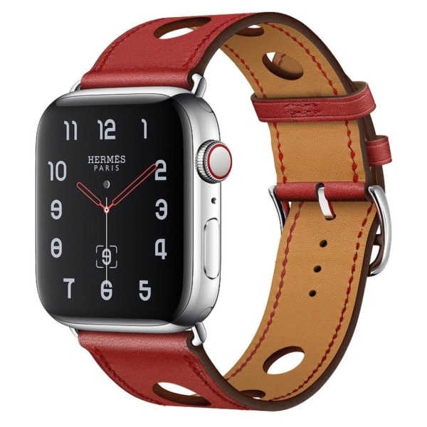 Apple Watch Series 4 44mm Tre Huller ægte læder Urrem - Rød Red