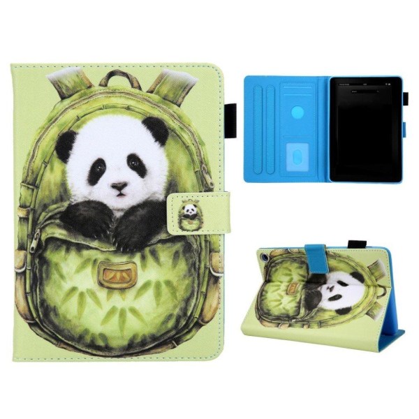 Amazon Fire HD 8 (2020) stylish mønster læder flip etui - Panda Green