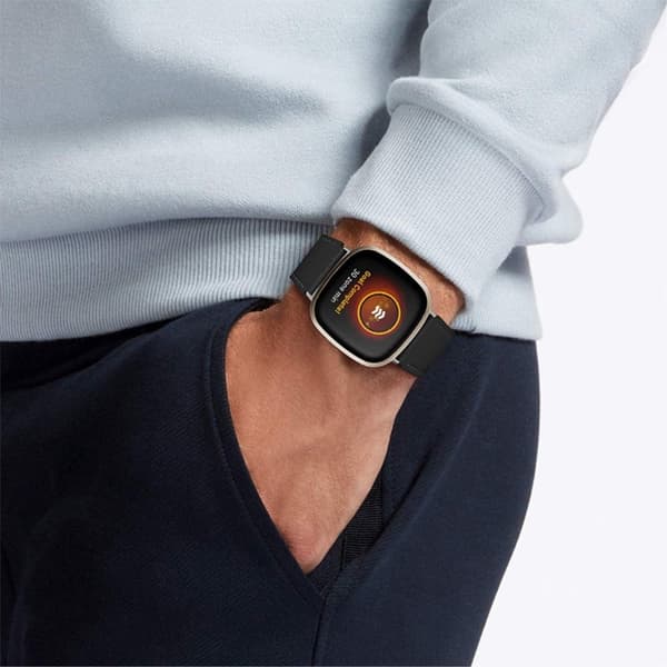 Fitbit Sense / Versa 3 klokkerem i ekte okseskinn - Svart Black