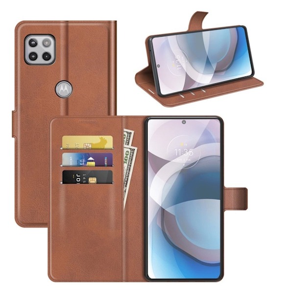 Wallet-style Læder Etui til Motorola One 5g Ace - Lysebrun Brown