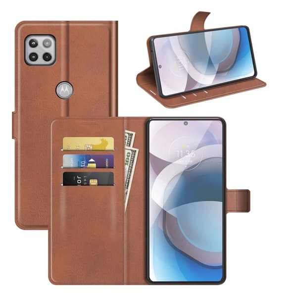 Wallet-style Lær Etui til Motorola One 5G Ace - Lysebrun Brown