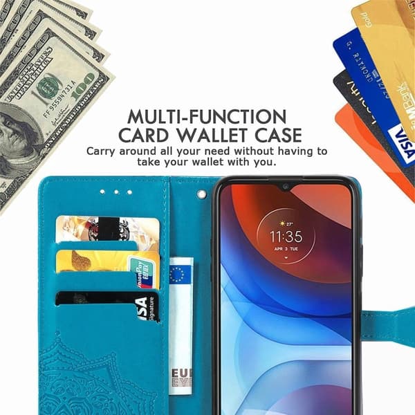 Butterfly Motorola Moto E7 Power skinnveske - Blå Blue