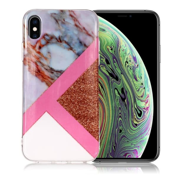 iPhone XS glitter pudder marmor mønster etui - Grå / Pink / Hvid Multicolor