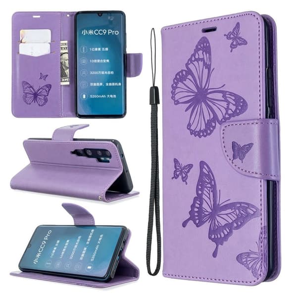 Butterfly Xiaomi Mi CC9 Pro / Mi Note 10 / Mi Note 10 Pro etui – Lilla Purple