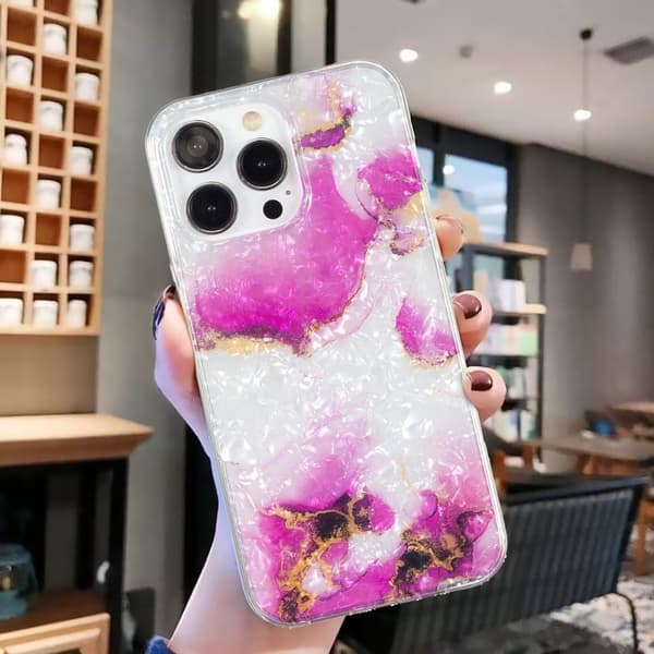 Marble design iPhone 14 Pro cover - Rød Marmor Pink