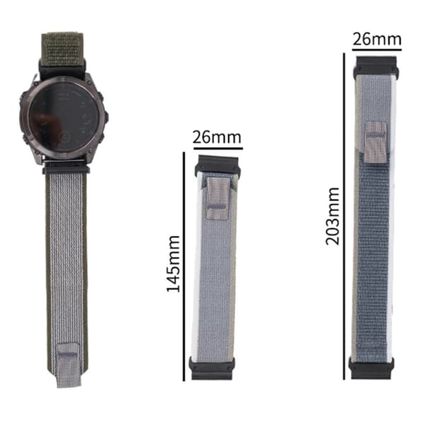 Nylonarmband Garmin Fenix 8 51mm / Enduro 3 / Enduro 2 Magic Tape Loop 26mm Universal Klockarmband - Svart + Grå Silvergrå