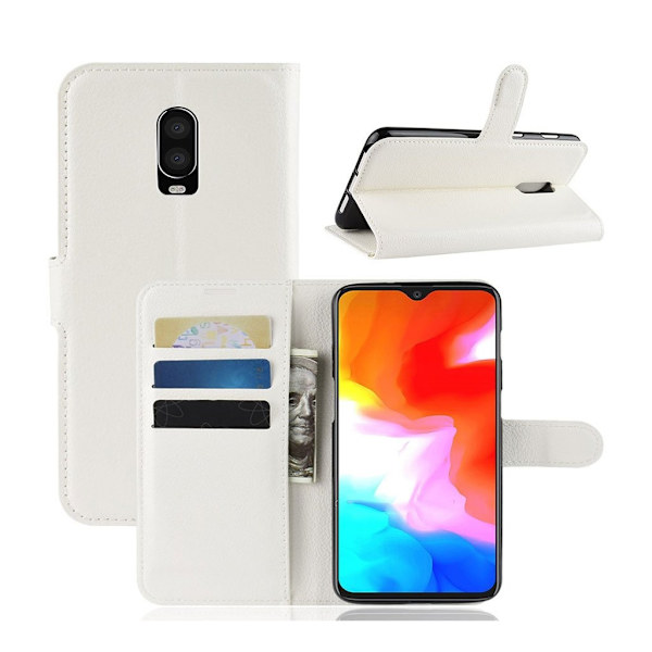 OnePlus 6T liitsihedelmä pintainen synteetti nahkainen lompakko suojakotelo - Valkoinen White