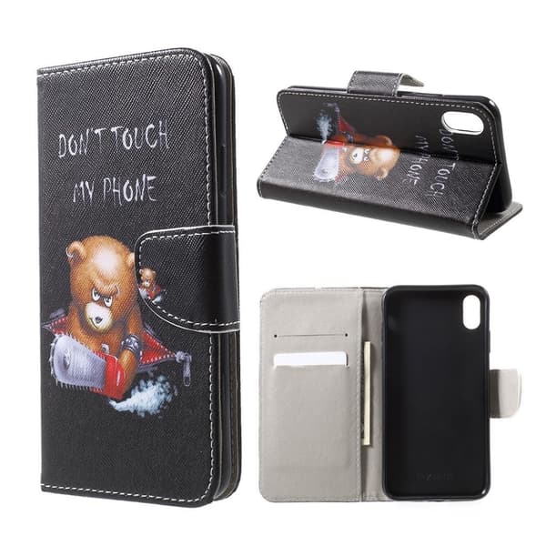iPhone Xr læder flip cover med mønsterprint - Angry Bear Multicolor