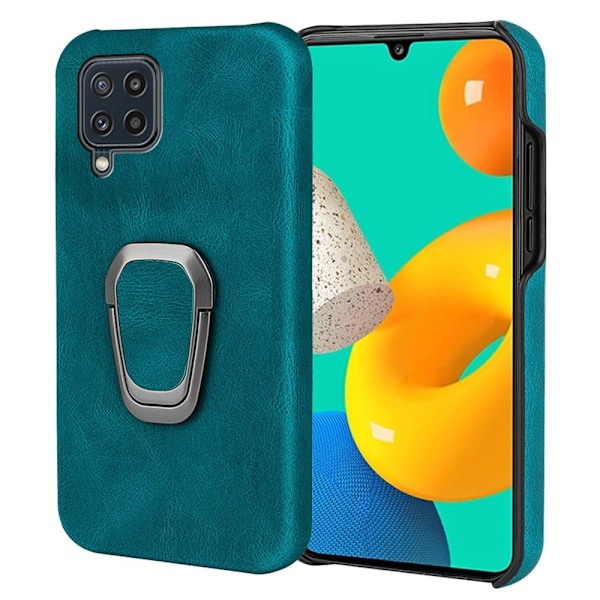 Stötsäkert läderfodral med oval kickstand för Samsung Galaxy M32 - Cyan Grön