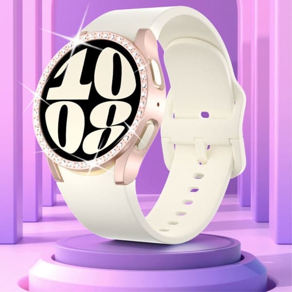 Samsung Galaxy Watch7 44 mm etui Rhinestone Decor Hardt støtsikkert urdeksel - Sølv Silver grey