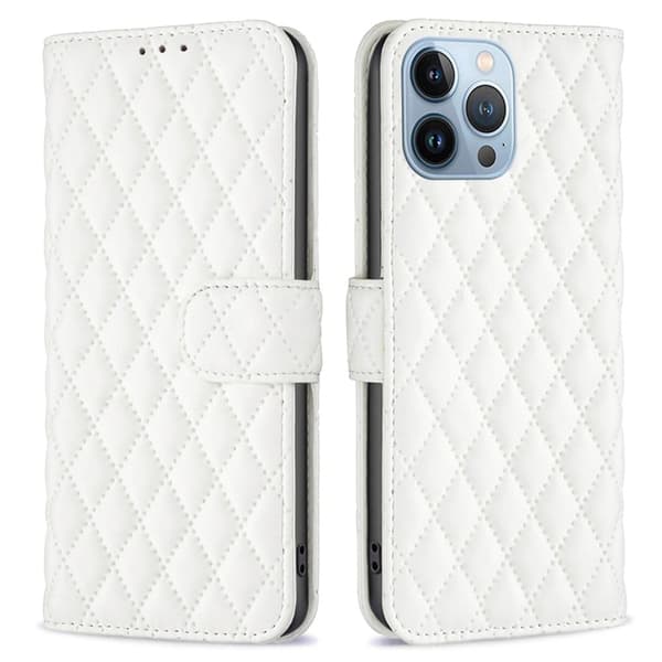 Rombemønster, matt flip-deksel for iPhone 13 Pro - Hvit White