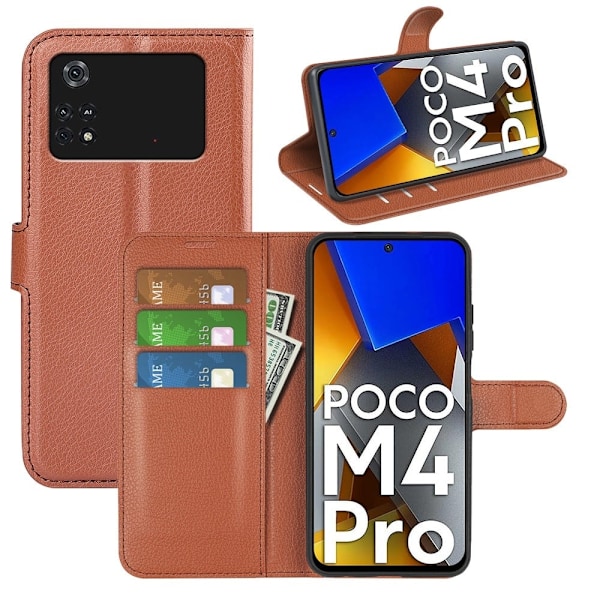 Classic Xiaomi Poco M4 Pro flip kuoret - Ruskea Brown
