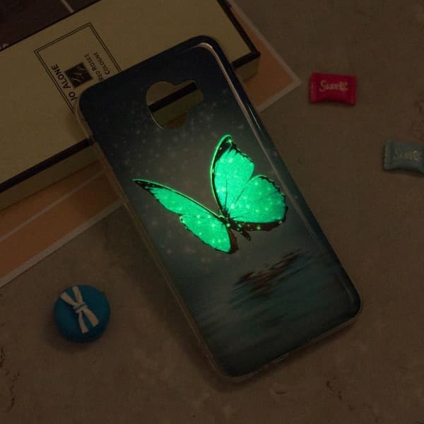 Samsung Galaxy J4 (2018) lysende mønster etui - Blå Sommerfugl Blue