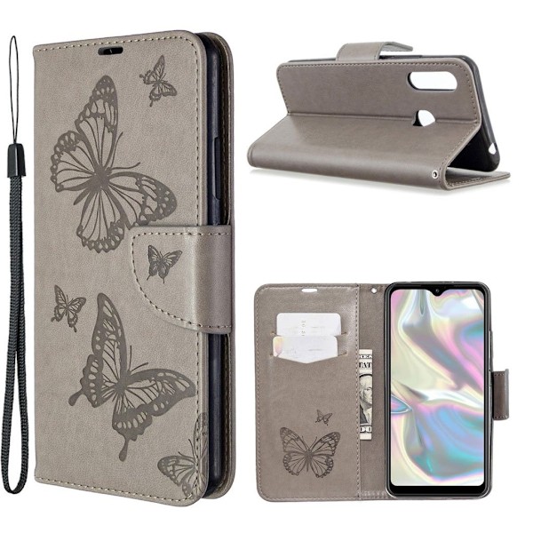 Butterfly läder Samsung Galaxy A70e fodral - Silver/Grå Silvergrå
