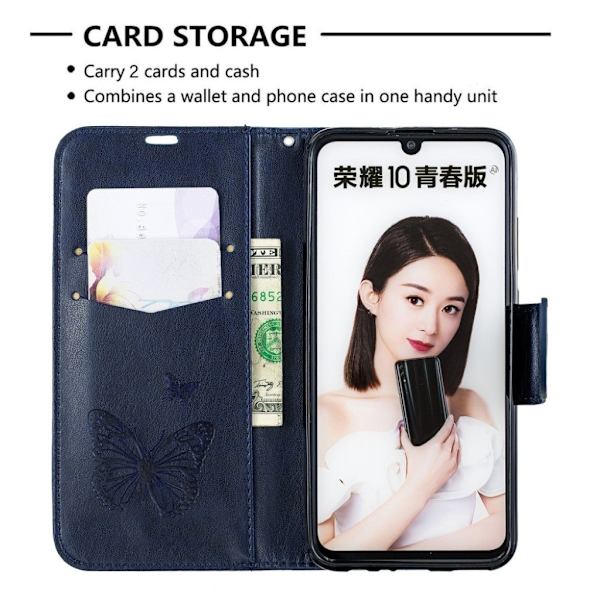 Butterfly läder Huawei P Smart 2019 fodral - Blå Blå
