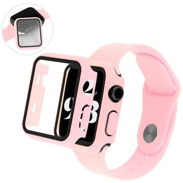 Apple Watch SE 2022 (40 mm) silikoneurrem og cover med hærdet glas - Dyb Pink Pink