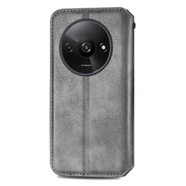 Läder Xiaomi Redmi A3 / Xiaomi Poco C61 fodral med romb-design - Grå Silvergrå
