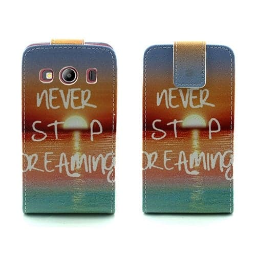 Knausgård Lær Etui Til Samsung Galaxy Ace 4 - Sitat Never Stop Dreaming Multicolor