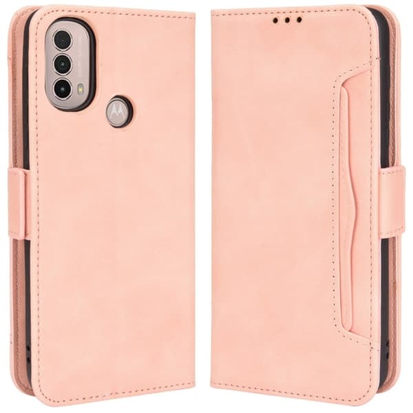Stilfuldt Læder Etui med Pung til Motorola Moto E30 / E40 / E20 - Lyserød Pink