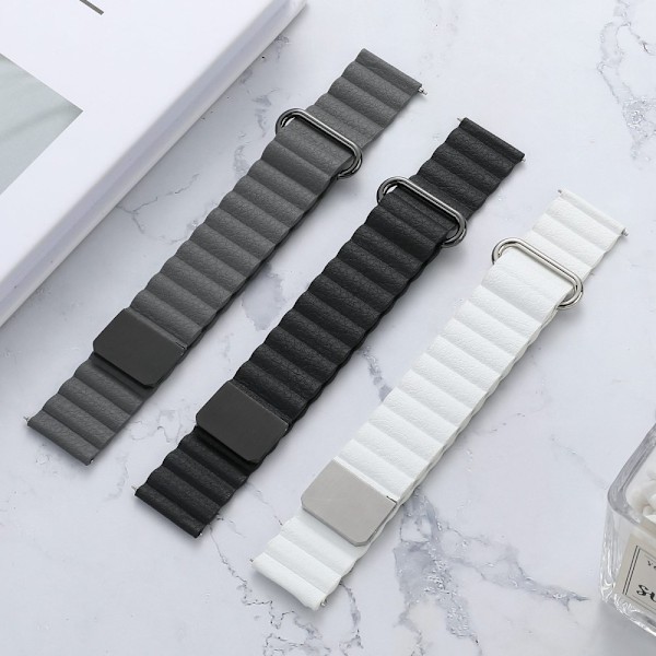 20 mm Universal klockarmband i äkta läder i litchi-stil - Svart Spänne / Grön Grön