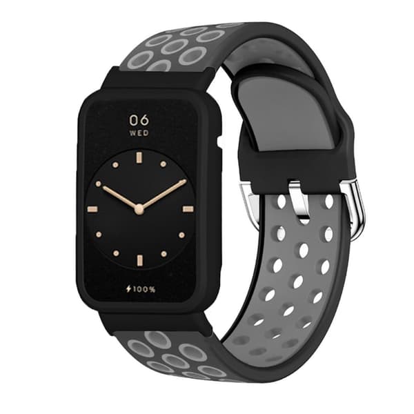 Xiaomi Mi Band 7 Pro tofarvet silikoneurrem med cover - Sort Grå / Sort Black