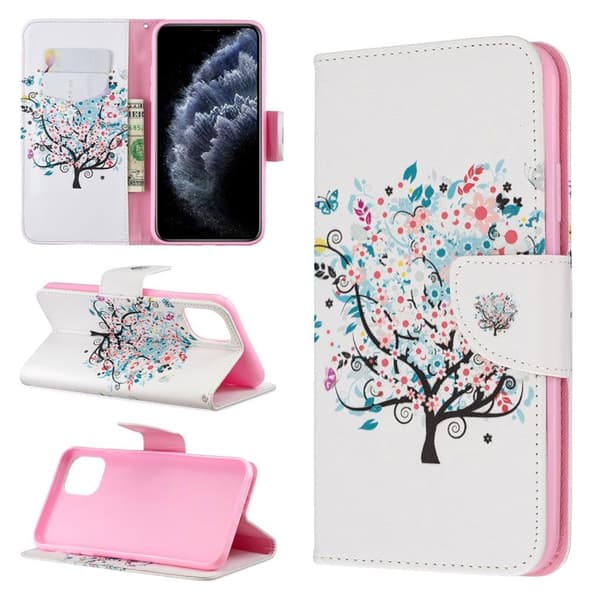 Wonderland iPhone 11 Pro Max flip etui - Blomstret Træ Pink