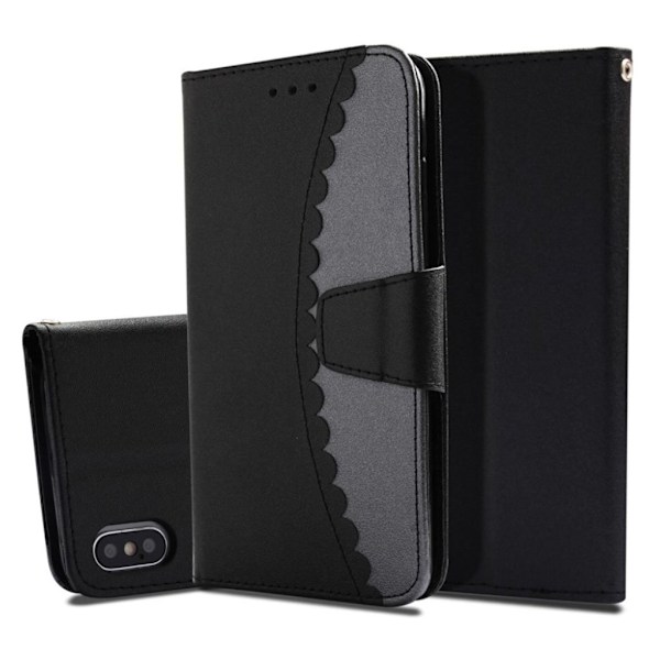 iPhone Xs Max bi-color splejsning læder flip cover - Sort / Grå Multicolor
