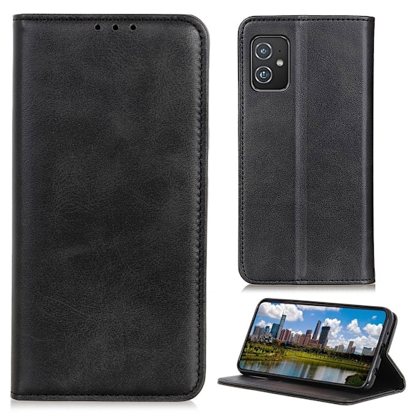 Wallet-style ægte Læder Flipcase til Asus Zenfone 8 - Sort Black