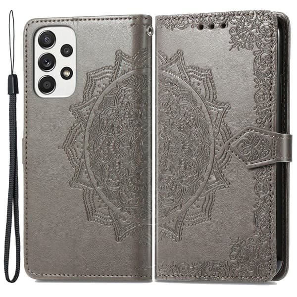 Mandala läder Samsung Galaxy A73 fodral - Silver/Grå Silvergrå