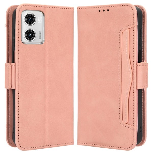 Stilfuldt Læder Etui med Pung til Motorola Moto G73 - Lyserød Pink