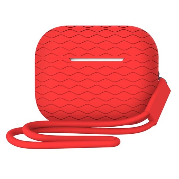 AirPods Pro 2 wave texture silicone case with strap - Red Red