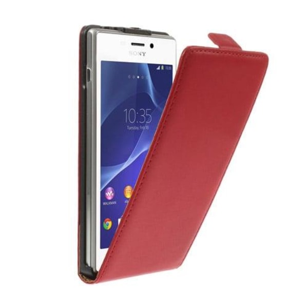 Winther (Röd) Sony Xperia M2 Äkta Läder Flip-Fodral Röd