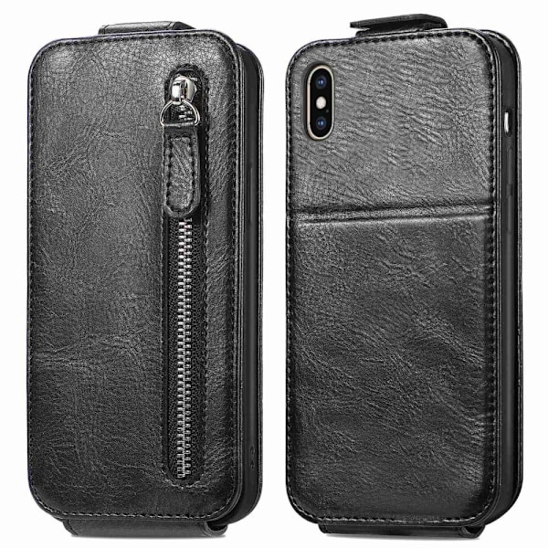 Lodret iPhone Xs Max flip etui med lynlås - Sort Black