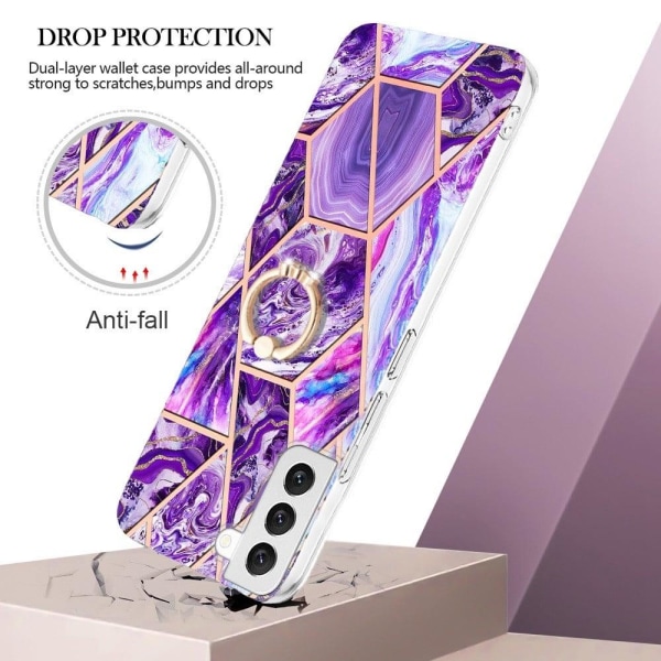 Marble Mønstret Cover med Ring Holder til Samsung Galaxy S22 Plus - Mørklilla Purple