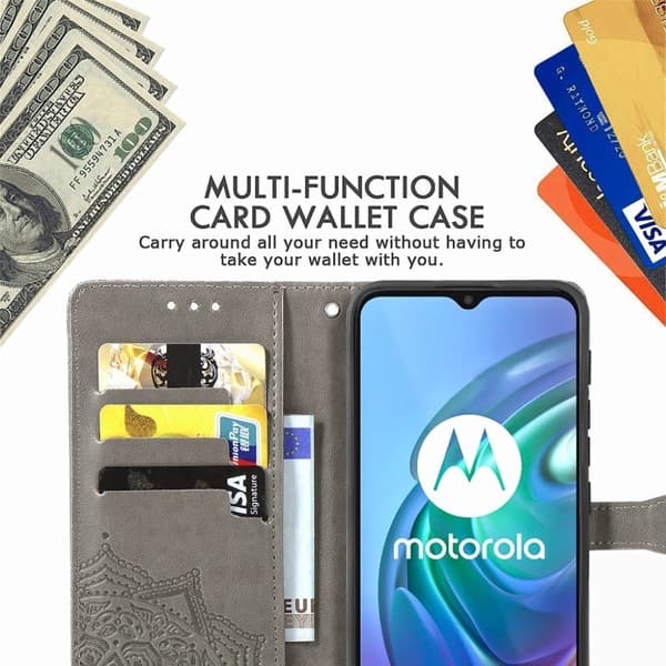 Butterfly Motorola Moto G10 nahkakotelo - Harmaa Silver grey