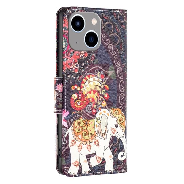 Wonderland iPhone 15 Plus Flippetui - Blomst og Elefant Multicolor
