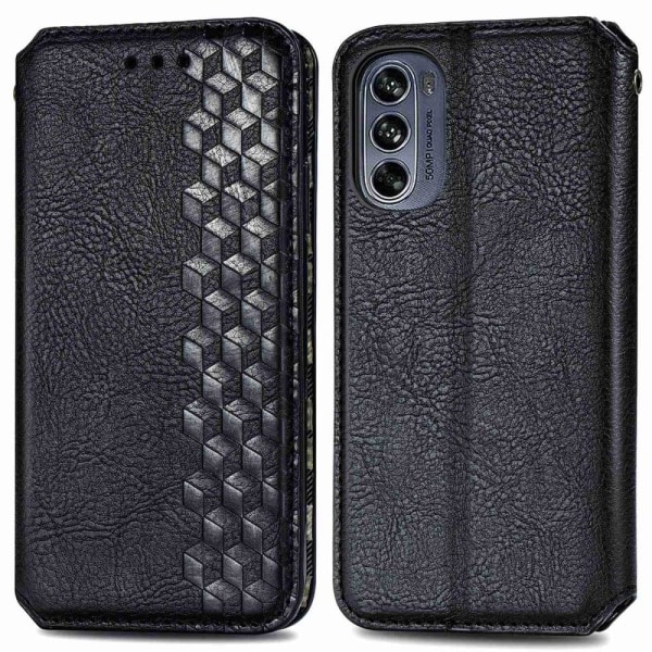 Läder Motorola Moto G62 5G fodral med romb-design - Svart Svart