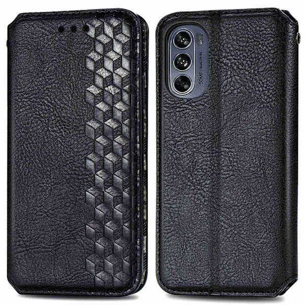 Nahkakotelo With A Stylish Rhombus Imprint For Motorola Moto G62 5G - Musta Black