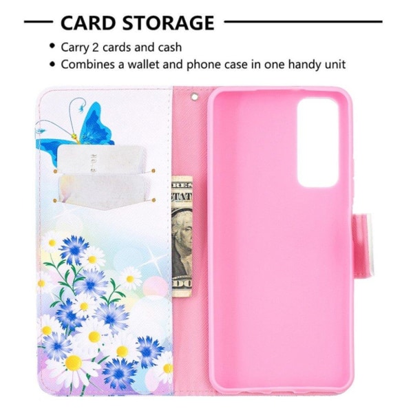 wonderland Huawei Y7A / P Smart 2021 flip etui - sommerfugl og blomst Multicolor