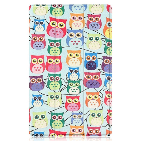 Lenovo Tab M10 HD Gen 2 tri-fold mønster læderetui - Søde Ugler Multicolor