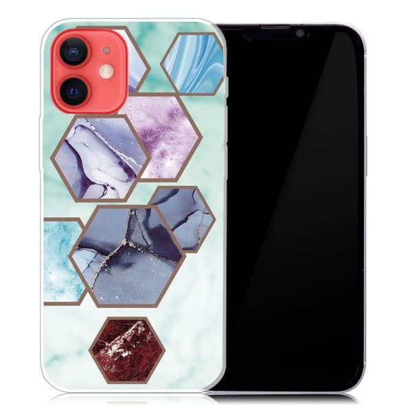 Marble design iPhone 13 Mini cover - Sekskantede Fragmenter I Himmelblå Multicolor