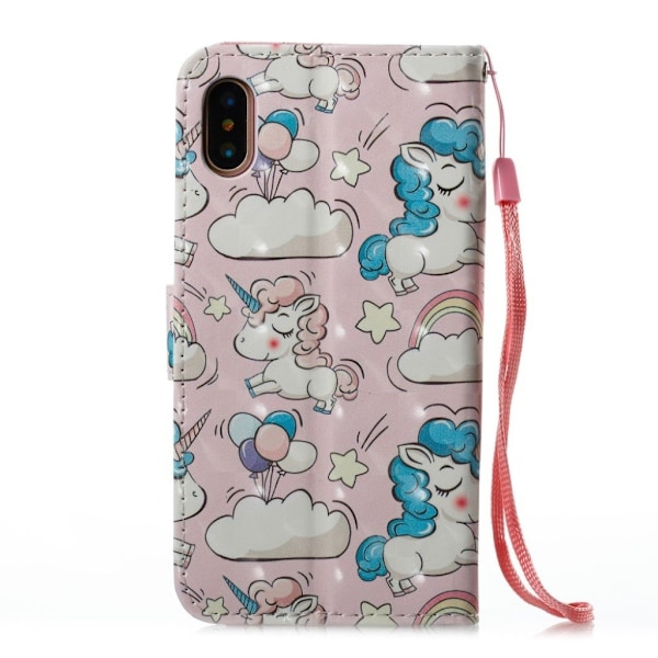 iPhone Xs Max Kuviollinen Valotäplä Koristeltu Synteetti Nahkainen Lompakko Suojakotelo - Yksisarviset Ja Pilvet Multicolor