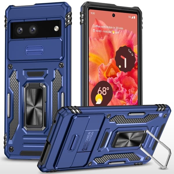 Armor Series Google Pixel 9-etui Støtsikkert og fleksibelt telefondeksel med kickstand og skyvbart linseskjerm - Marineblå Blue