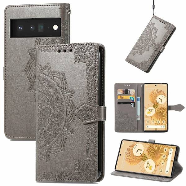 Mandala Google Pixel 6 Pro Flip Etui - Grå Silver grey