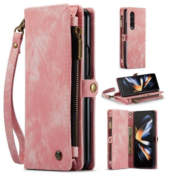 CaseMe Samsung Galaxy Z Fold4 Pung med Lynlås - Lyserød Pink