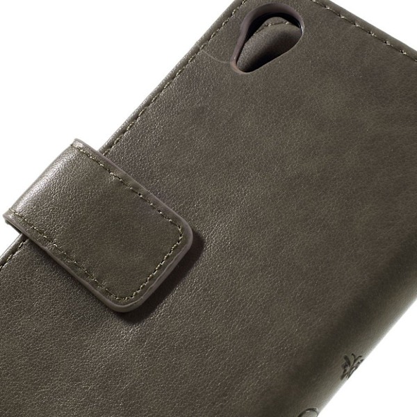 Moberg læder-etui med blomstermønster til Sony Xperia X - Grå Silver grey
