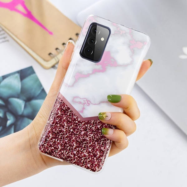 Marble Samsung Galaxy A72 5G Etui - Hvit Klinkekule og Glitter Multicolor