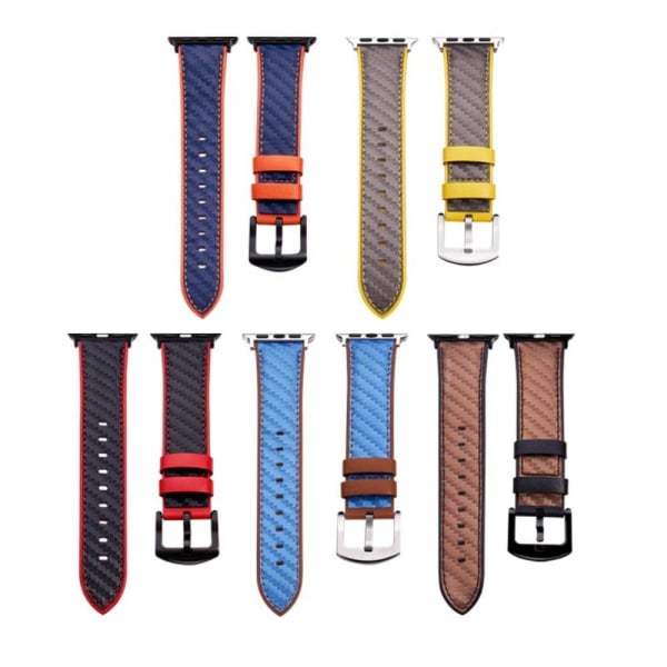 Apple Watch Series 8 (45mm) / Watch Ultra Cowhide läder i kolfiber stil klockarmband - Gul / Brun Gul