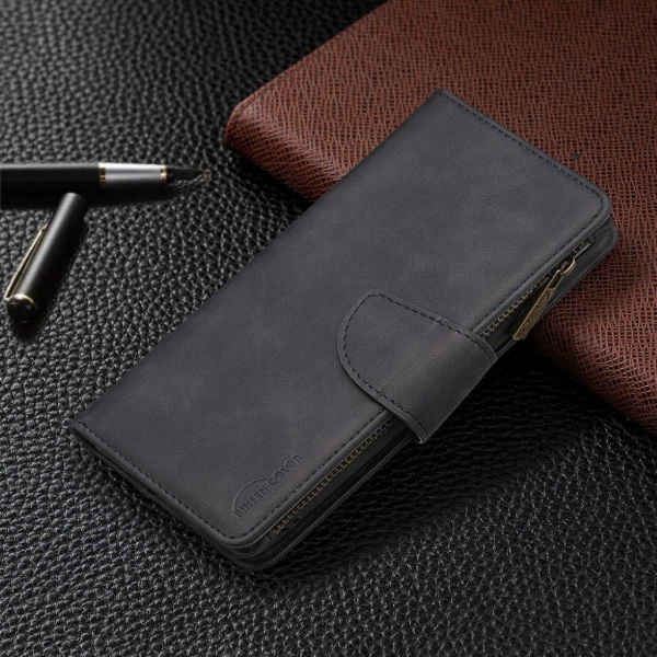 Zipper læderetui med pung til iPhone 6 Plus / 6S Plus - Sort Black